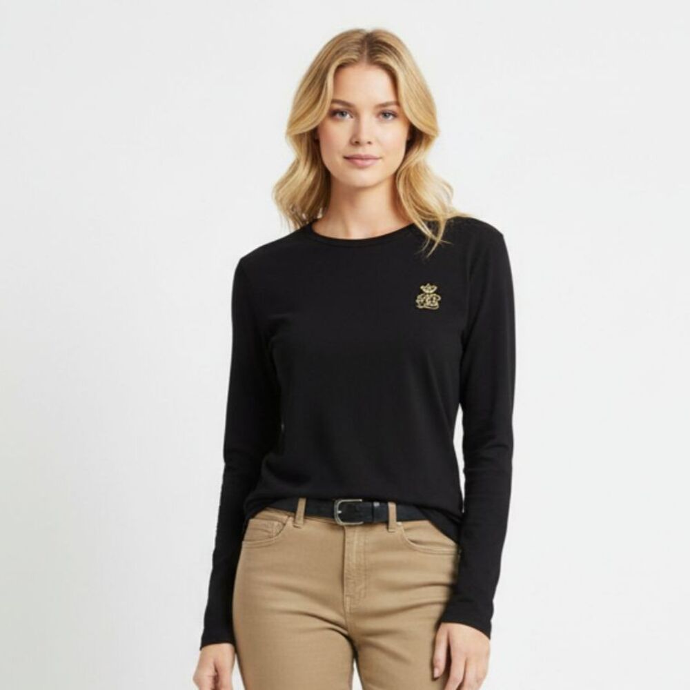 Ralph Lauren Black Long Sleeve Crew Neck Embroidered Logo Chest Tee T Shirt Top